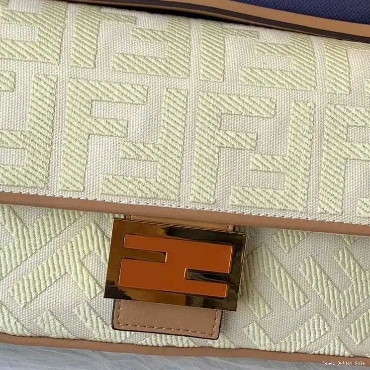Cheap Fendi FF Medium Motif Bag In Baguette Canvas Apricot 0613